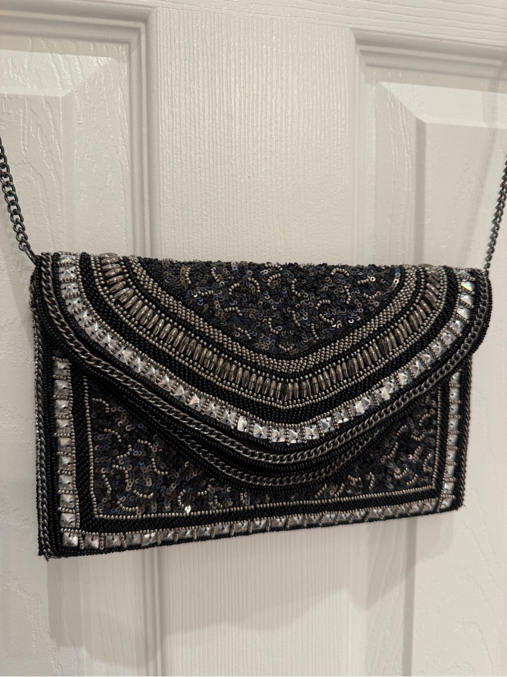 Lulus Embellished Black Evening Clutch with Silver Accents
